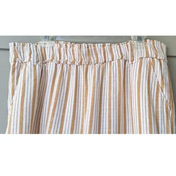 a.n.a. High Elastic Waist Wide Leg Cropped Linen Cotton Casual Striped Pants  L - Picture 4 of 11